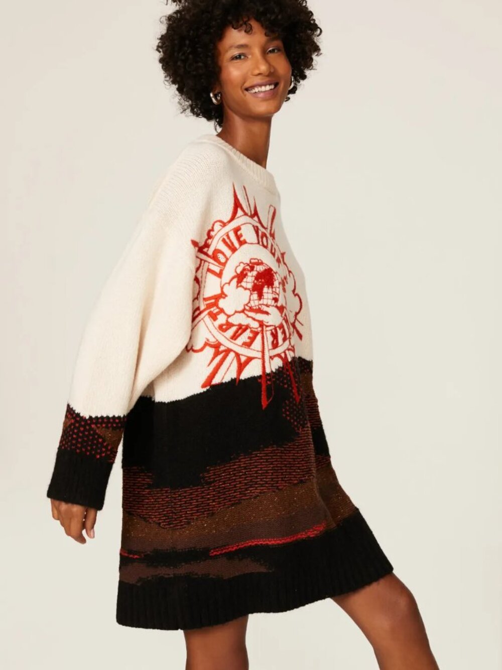 Tommy Hilfiger Sweater Dress Love Your Mother Earth Tunic Wool blend Mini Cozy M